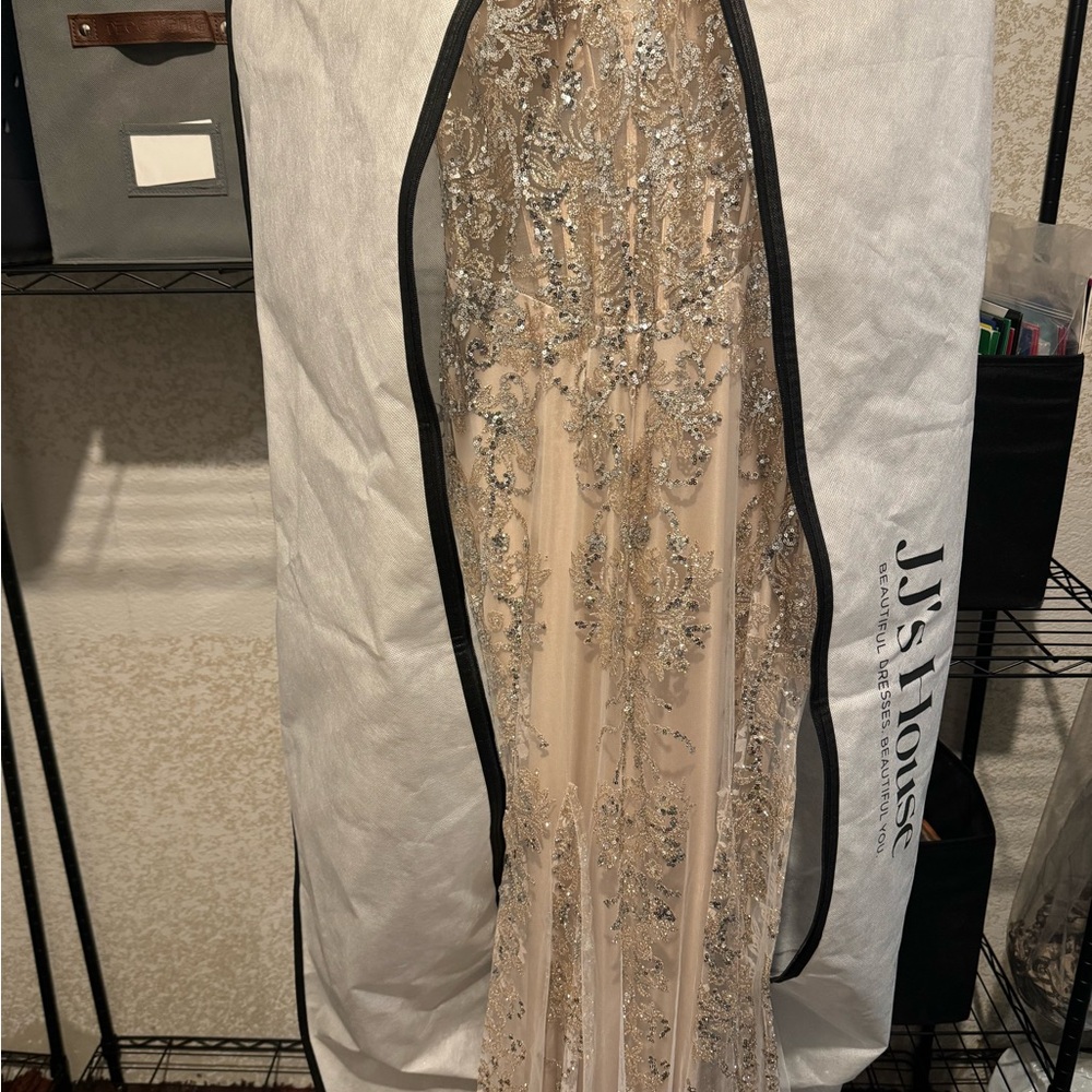 JJs House Glamorous Silver and Cream Prom Dress